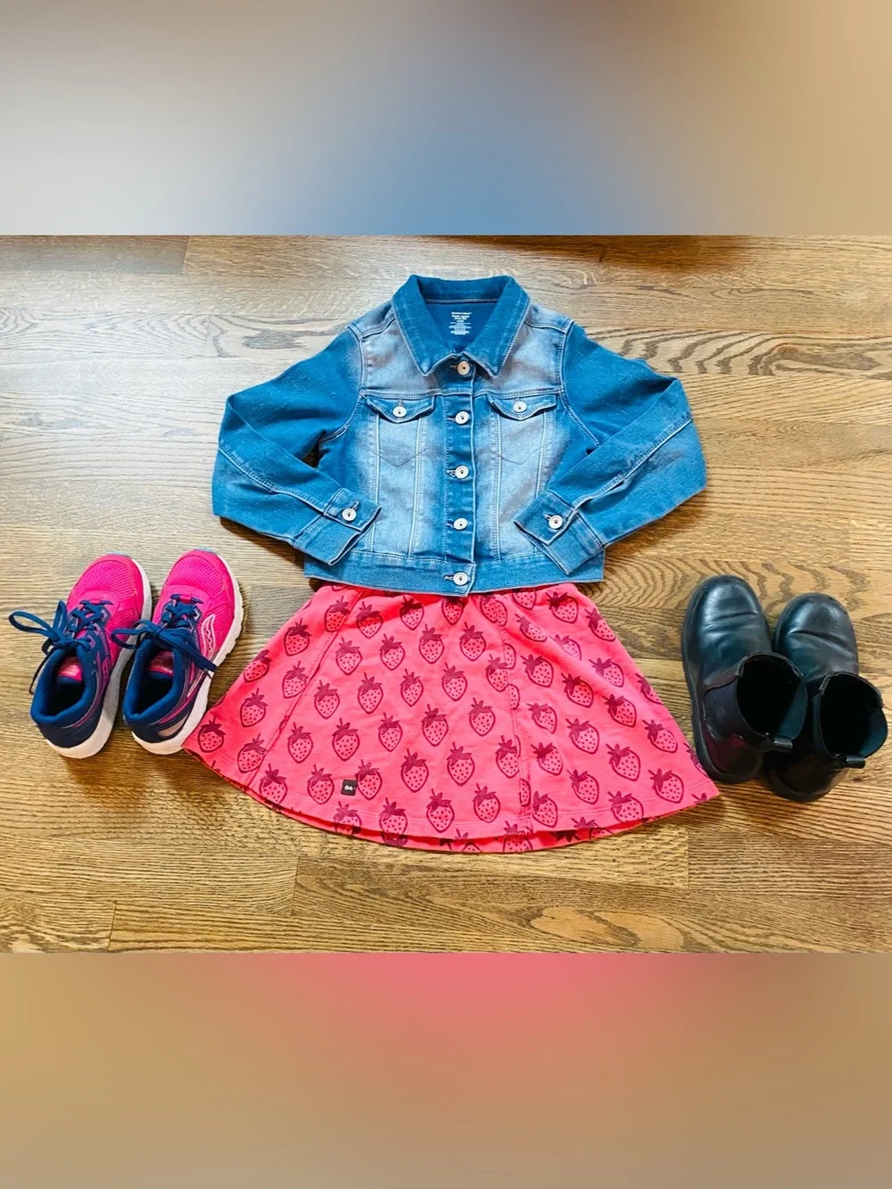 SALE Bundle: Denim Jacket sz 6, skirt sz 5, sneakers size 1, Blk Boots sz 13